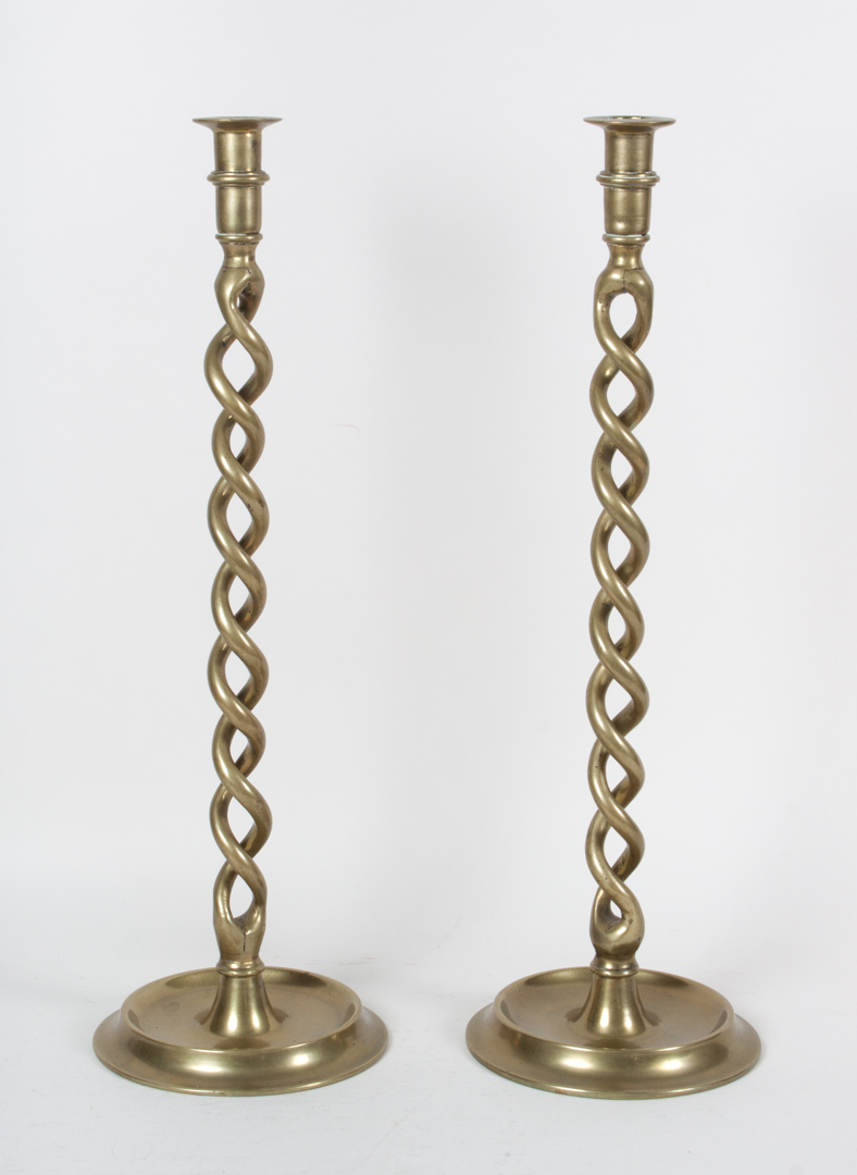 Appraisal: Pair of Victorian double-twist brass candlesticks Condition Pitting and wear