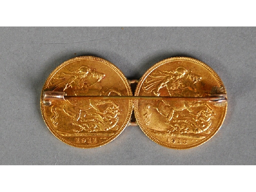 Appraisal: TWO GEORGE V GOLD SOVEREIGNS AND soldered together as a