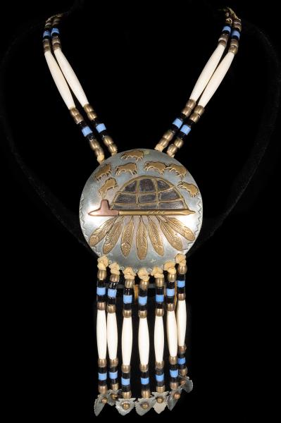 Appraisal: MITCHELL ZEPHIER LAKOTA SIOUX MIXED METALS NECKLACEThe domed German Silver