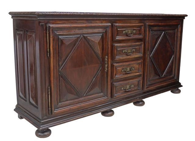 Appraisal: French Louis XIII style walnut sideboard th c rectangular plank