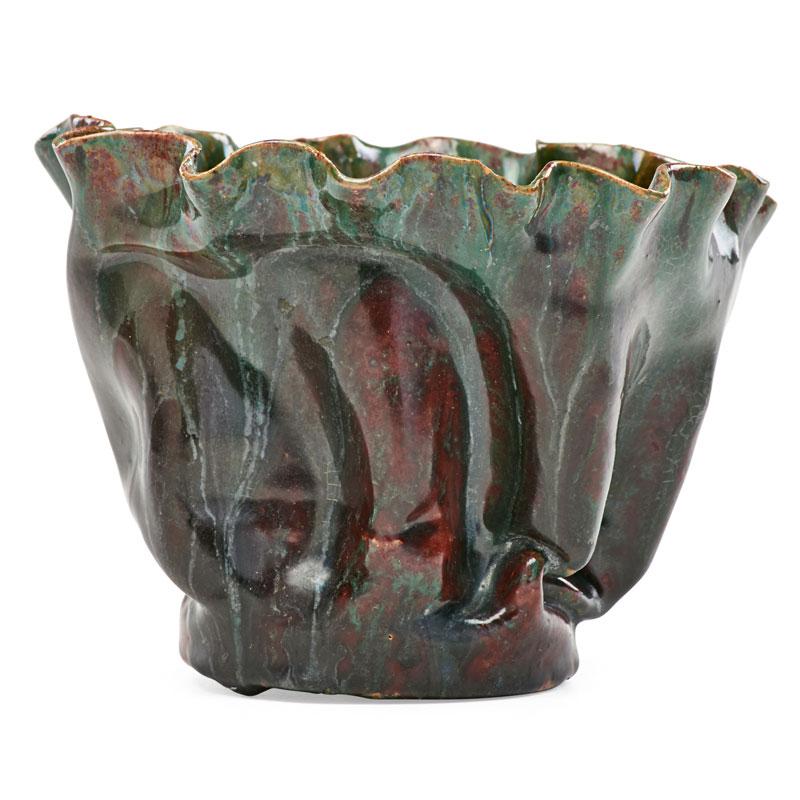 Appraisal: GEORGE OHR Crumpled vase exceptional glaze Condition Report One small