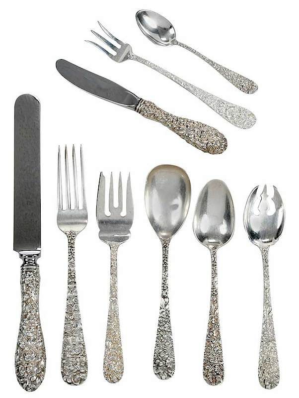 Appraisal: Steiff Repousse Sterling Flatware Pieces American th century including six