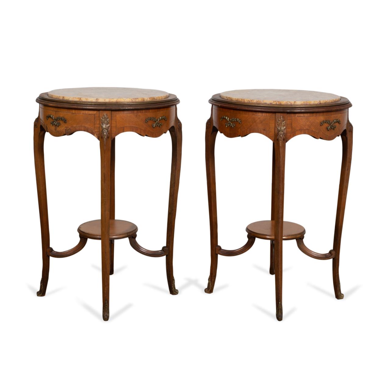 Appraisal: PAIR FRENCH LOUIS XV STYLE WALNUT SIDE TABLES French Louis