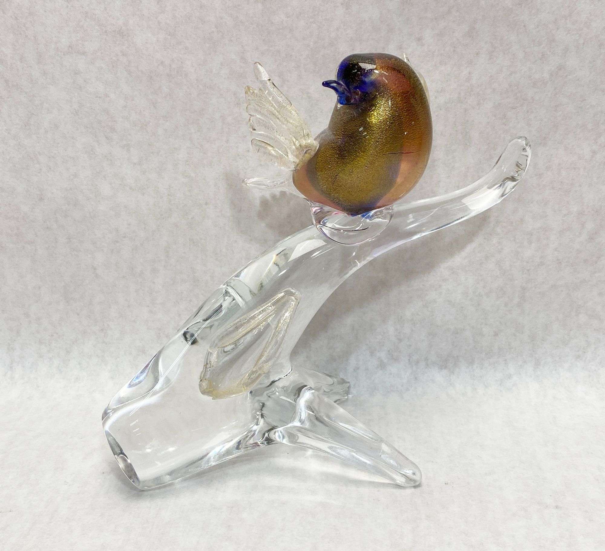 Appraisal: Mid Century Murano Art Glass Aventurine Bird On Branch tall