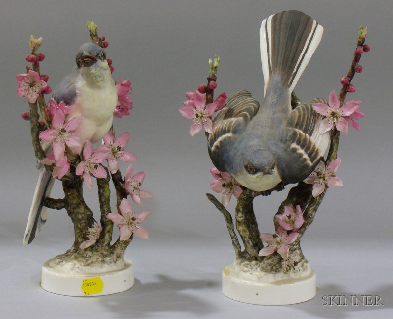 Appraisal: Pair of Royal Worcester Dorothy Doughty Hand-painted Bisque Mockingbird Figurals