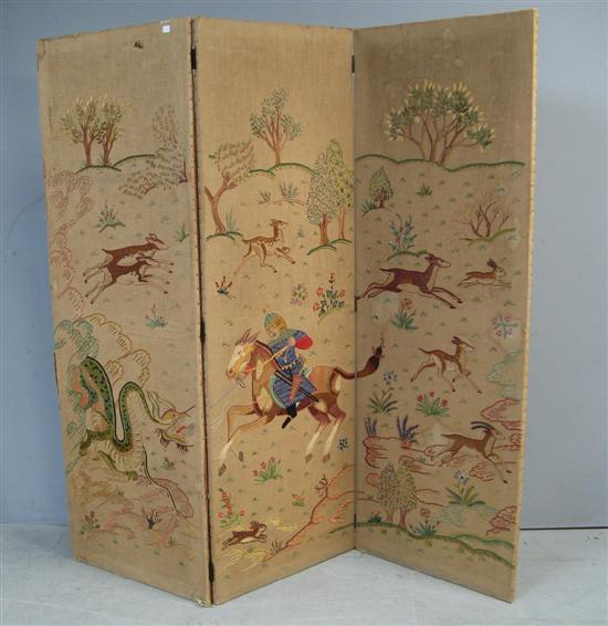 Appraisal: Chinese three panel screen Total height width with each panel