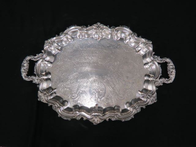 Appraisal: Silverplate Large Tray scalloped footed handled x plus handles