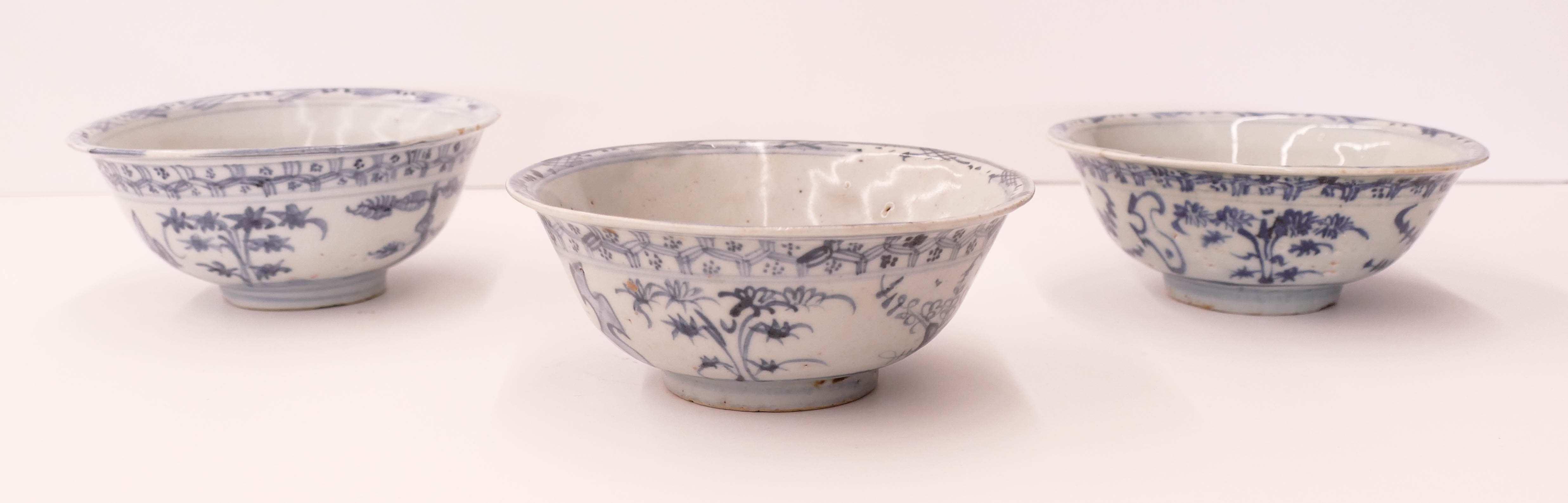 Appraisal: pc Chinese Ming Blue and White Tree Bowls ''x ''