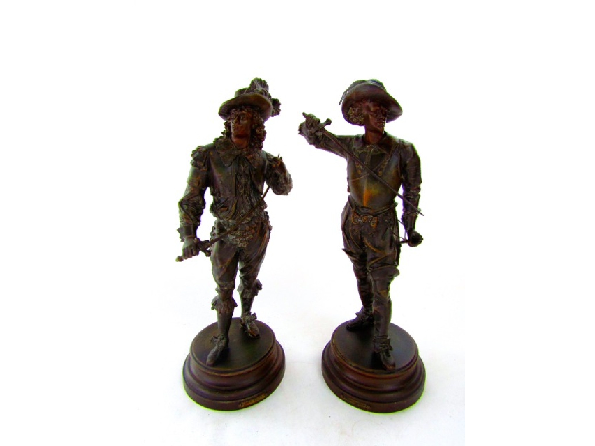 Appraisal: A pair of spelter figures with patina finish one depicting