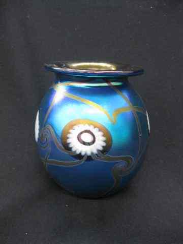 Appraisal: Robert Eickholt Art Glass Vase millefiori vine on rich blue