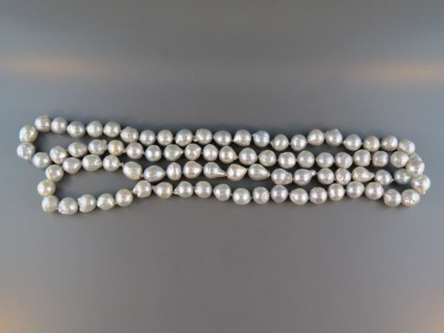 Appraisal: Pearl Necklace silver grey baroque pearls long