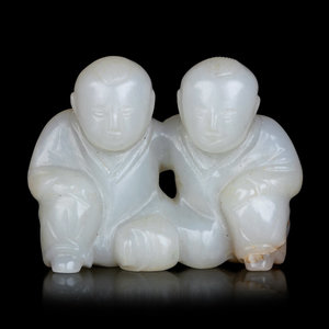 Appraisal: A Chinese Jade Figure of Two Boys Width in cm