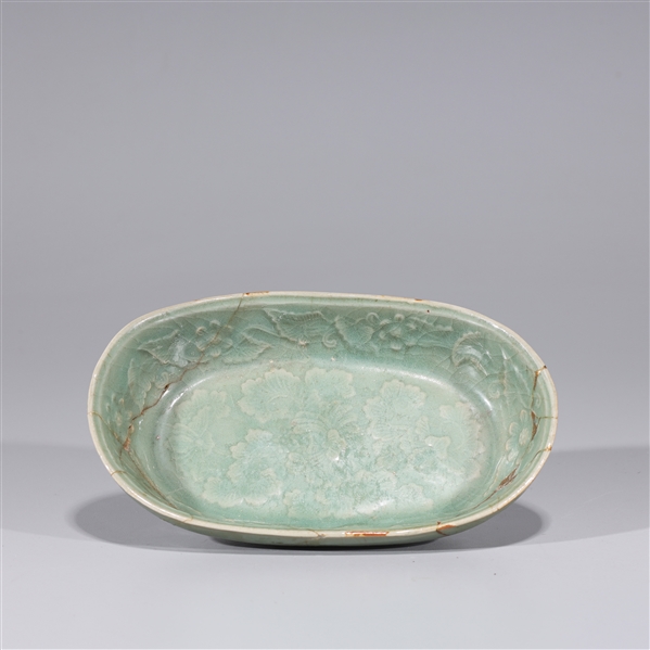 Appraisal: Antique Chinese celadon glazed dish with floral design the dish