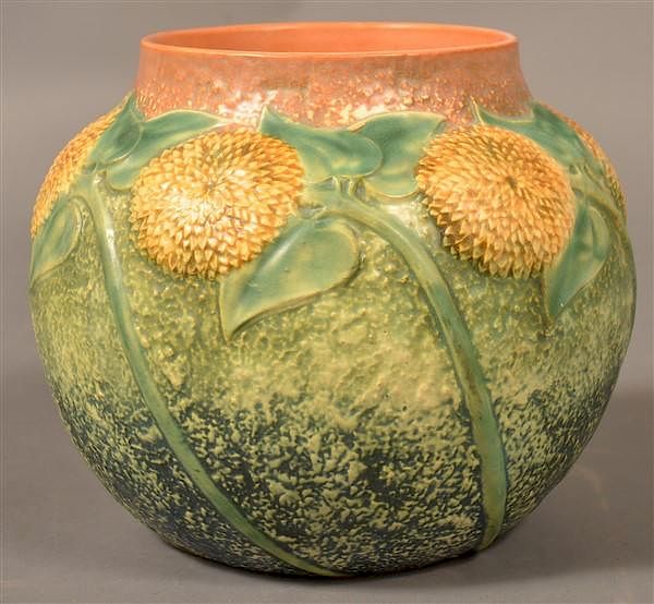 Appraisal: Roseville Sunflower Pattern Art Pottery Vase Unsigned Roseville Sunflower Pattern