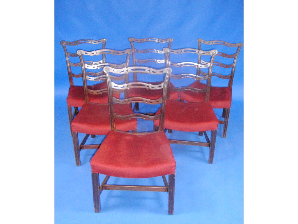 Appraisal: A set of six Chippendale pierced ladder back design dining