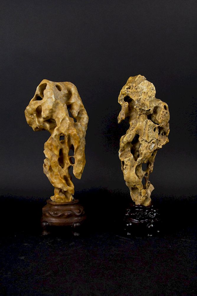 Appraisal: A Pair of 'Yellow Wax' Stone Scholar's Rocks Gongshi Chinese