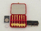 Appraisal: A rolled gold pince-nez in case six gilt-plated coffee spoons