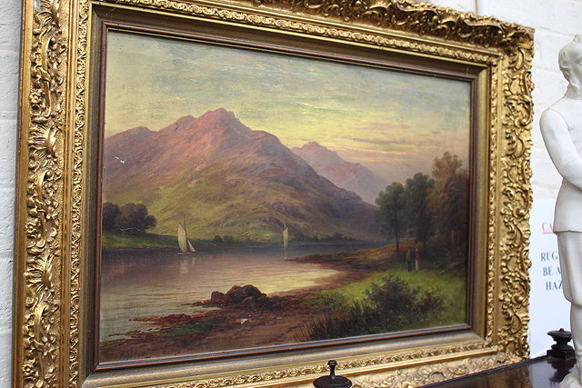 Appraisal: V RABYAT EARLY TH CENTURY SCHOOL MOUNTAIN LANDSCAPE with sailing