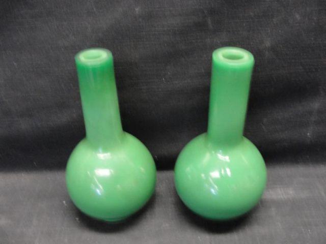 Appraisal: Pair of Green Glass Bulbous Asian Vases From a Larchmont