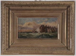 Appraisal: American School th century Figures on a Wharf signed lower