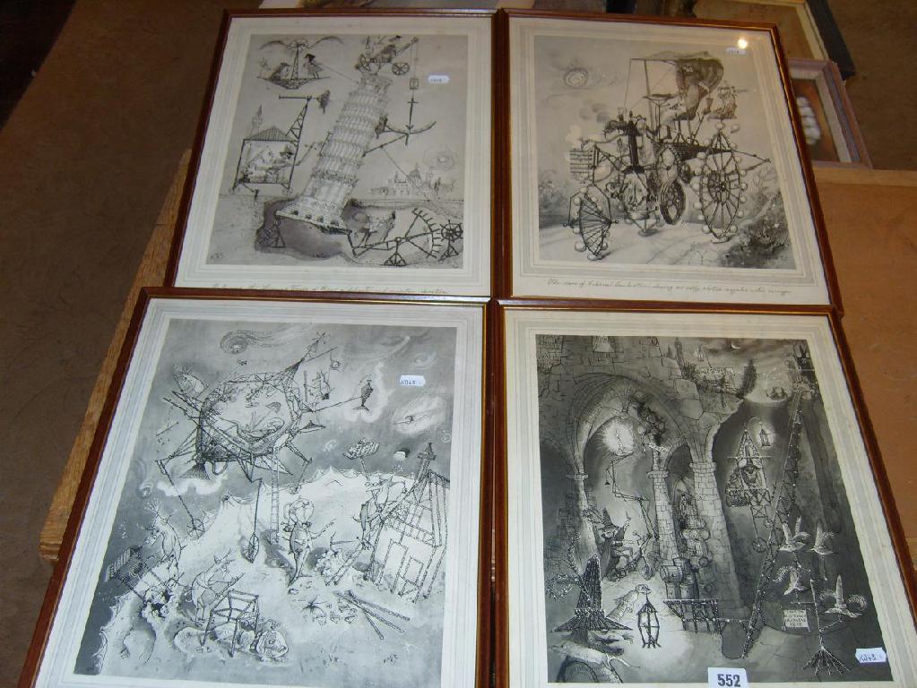 Appraisal: A set of four humorous black and white prints after