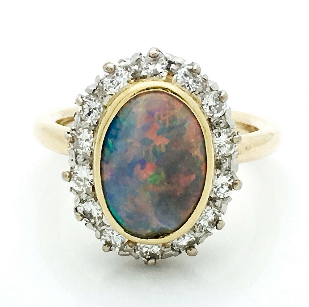 Appraisal: K Yellow Gold TCW Diamond SI-H Opal Ring Sz K