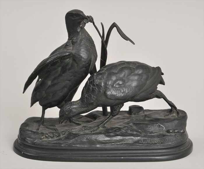 Appraisal: J MOIGNIEZ PARTIDGES Bronze incised signature modeled as two birds