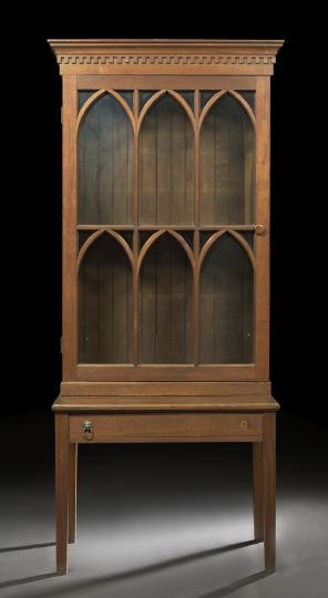 Appraisal: Vernacular American Gothic Revival Walnut Bookcase-on-Stand mid- th century the