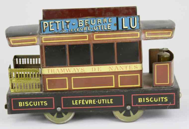 Appraisal: LEFEVRE -UTILE BISCUITS BOXED TROLLEY CAR Lithographed tin extensive graphics