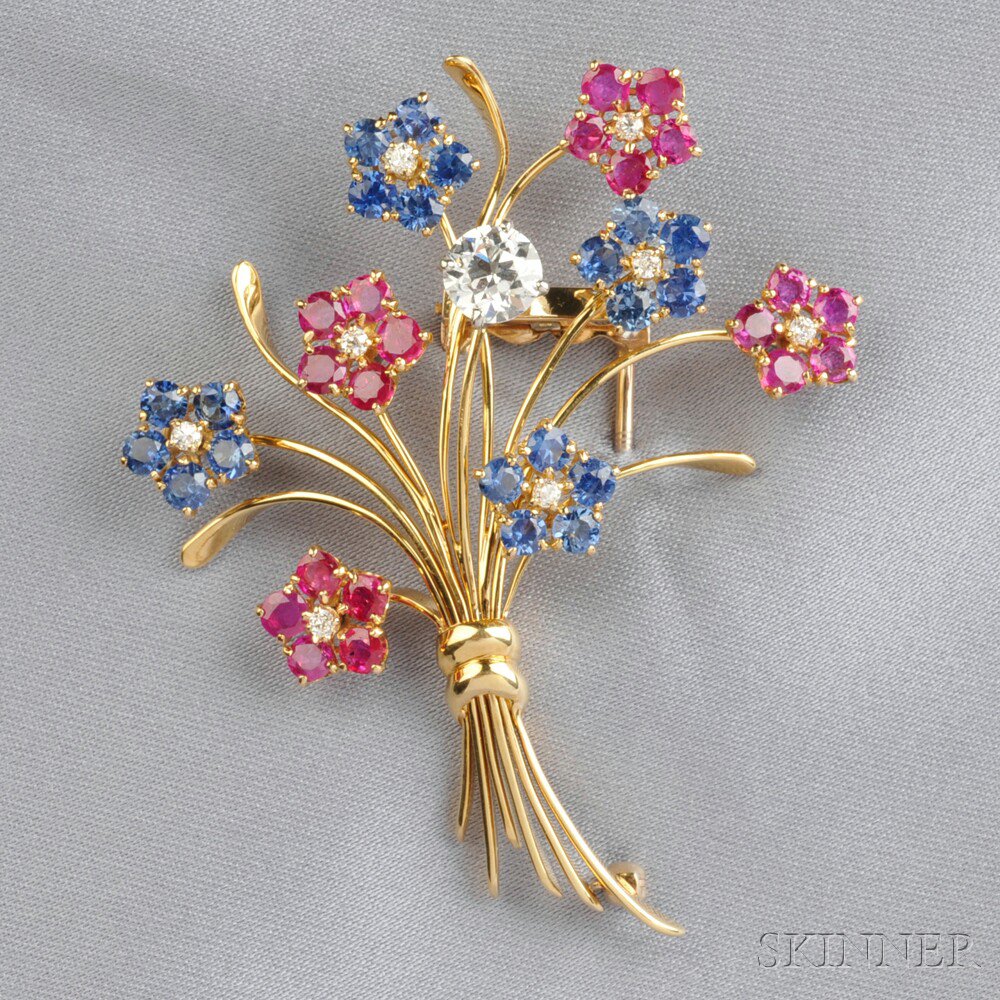 Appraisal: kt Gold Gem-set Flower Brooch Van Cleef Arpels New York