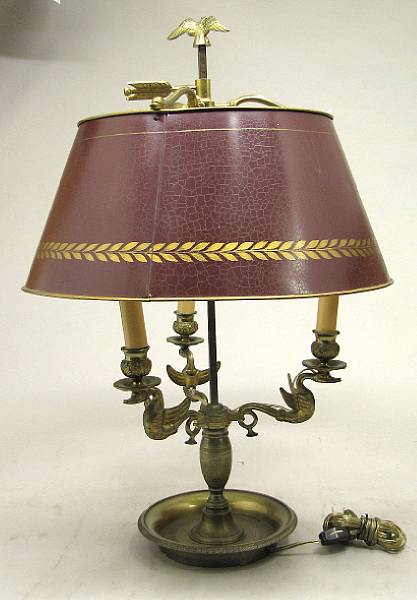 Appraisal: An Empire style brass bouillotte lamp second half th century