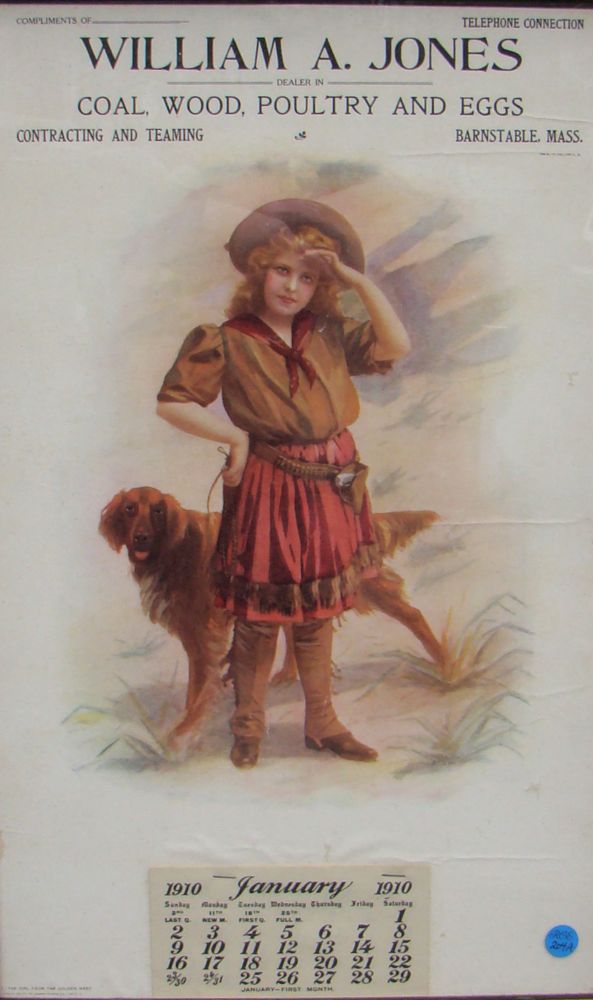 Appraisal: FRAMED AND MATTED JANUARY ADVERTISING CALENDAR Depicting a cowgirl and