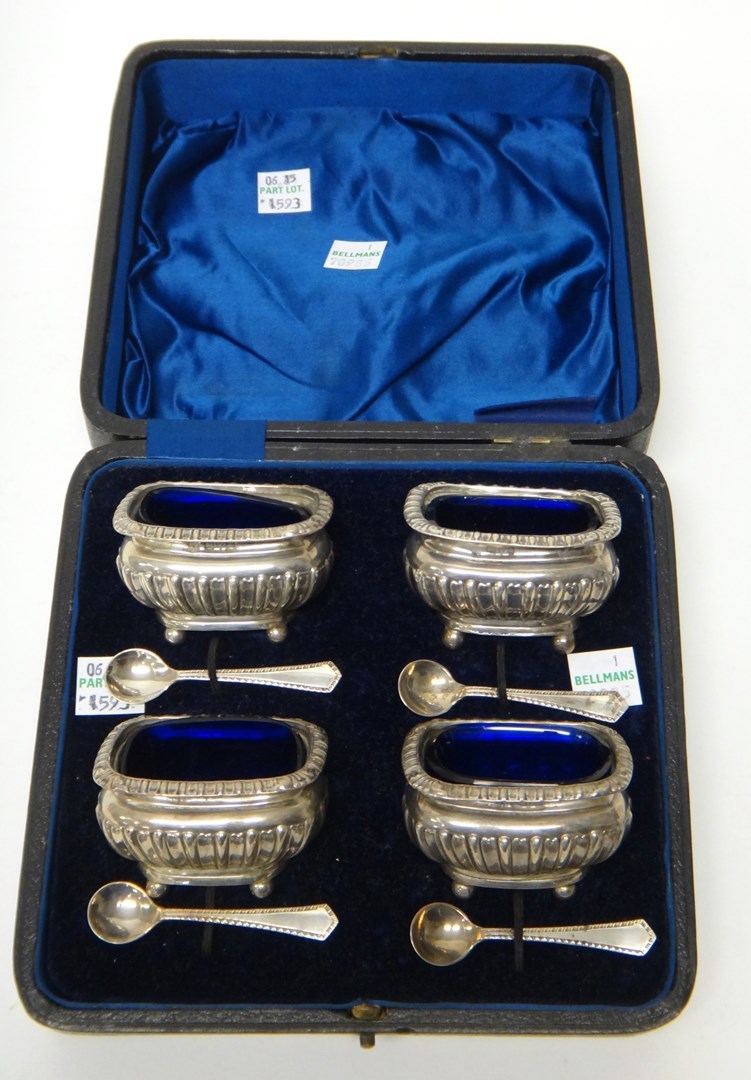 Appraisal: Four silver salts each of curved rectangular form with partly