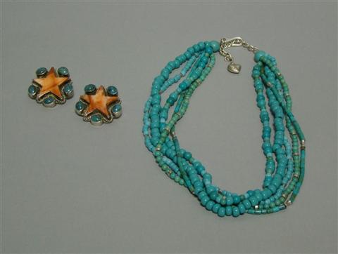 Appraisal: SUITE OF TURQUOISE JEWELRY Comprising a five strand necklace of