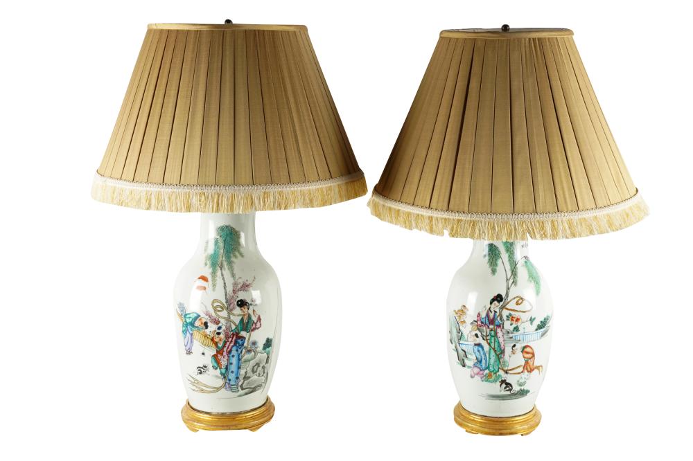 Appraisal: PAIR OF CHINESE VASESmounted as table lamps with shades Condition