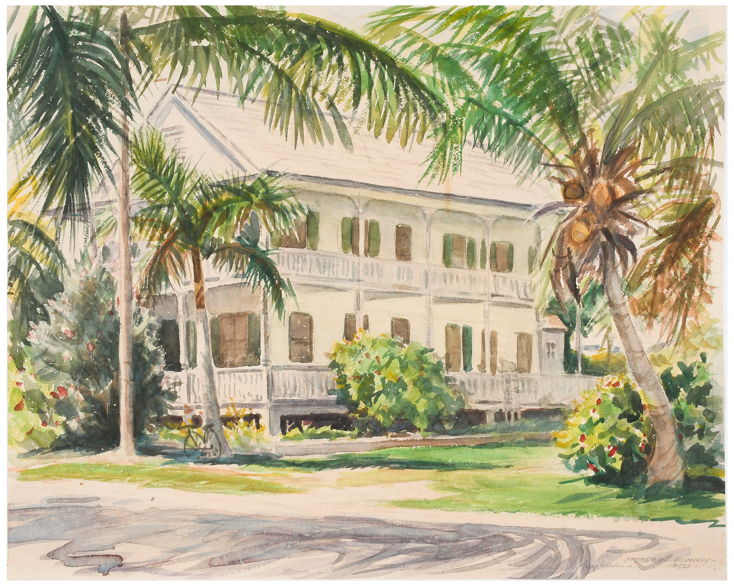 Appraisal: DENNIS Morgan American - Key West House Watercolor '' x