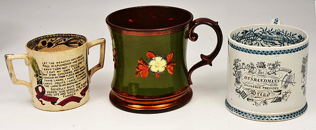 Appraisal: AN EARLY TO MID TH CENTURY POTTERY TANKARD decorated in