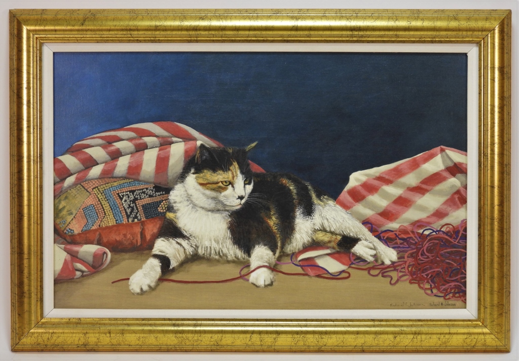 Appraisal: RICHARD A JOHNSON RECLINING FELINE CAT PAINTING South Carolinab Depicts