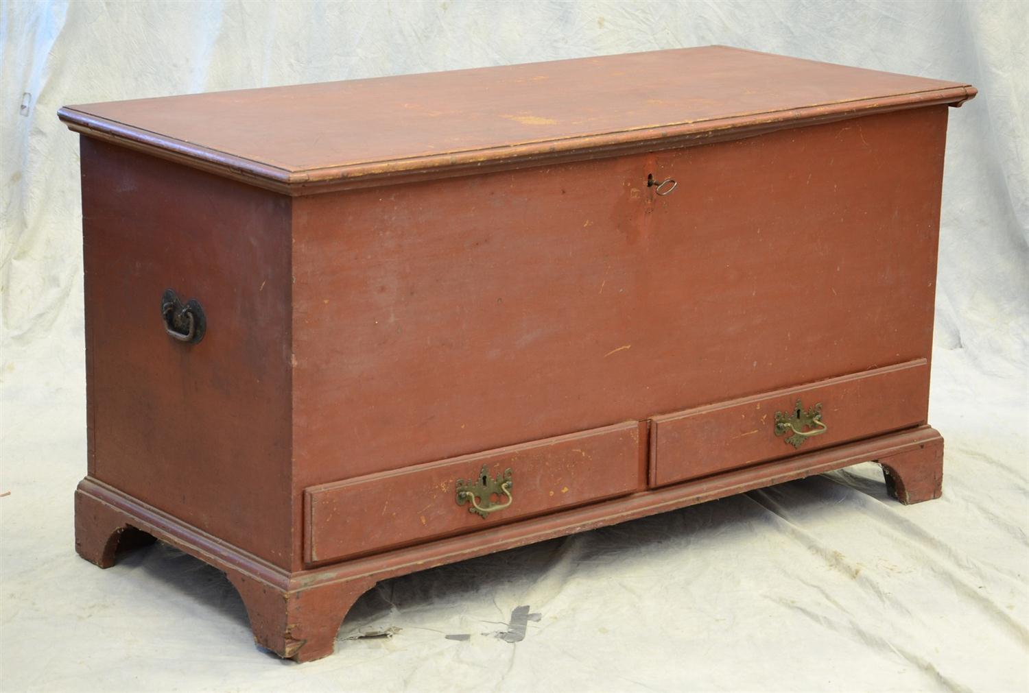 Appraisal: Softwood -drawer Chippendale blanket chest on straight bracket feet red