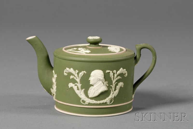 Appraisal: Wedgwood Dark Green Jasper Dip Commemorative Teapot and Cover England