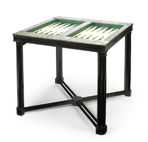 Appraisal: A modern lacquered and mirrored backgammon table height in width