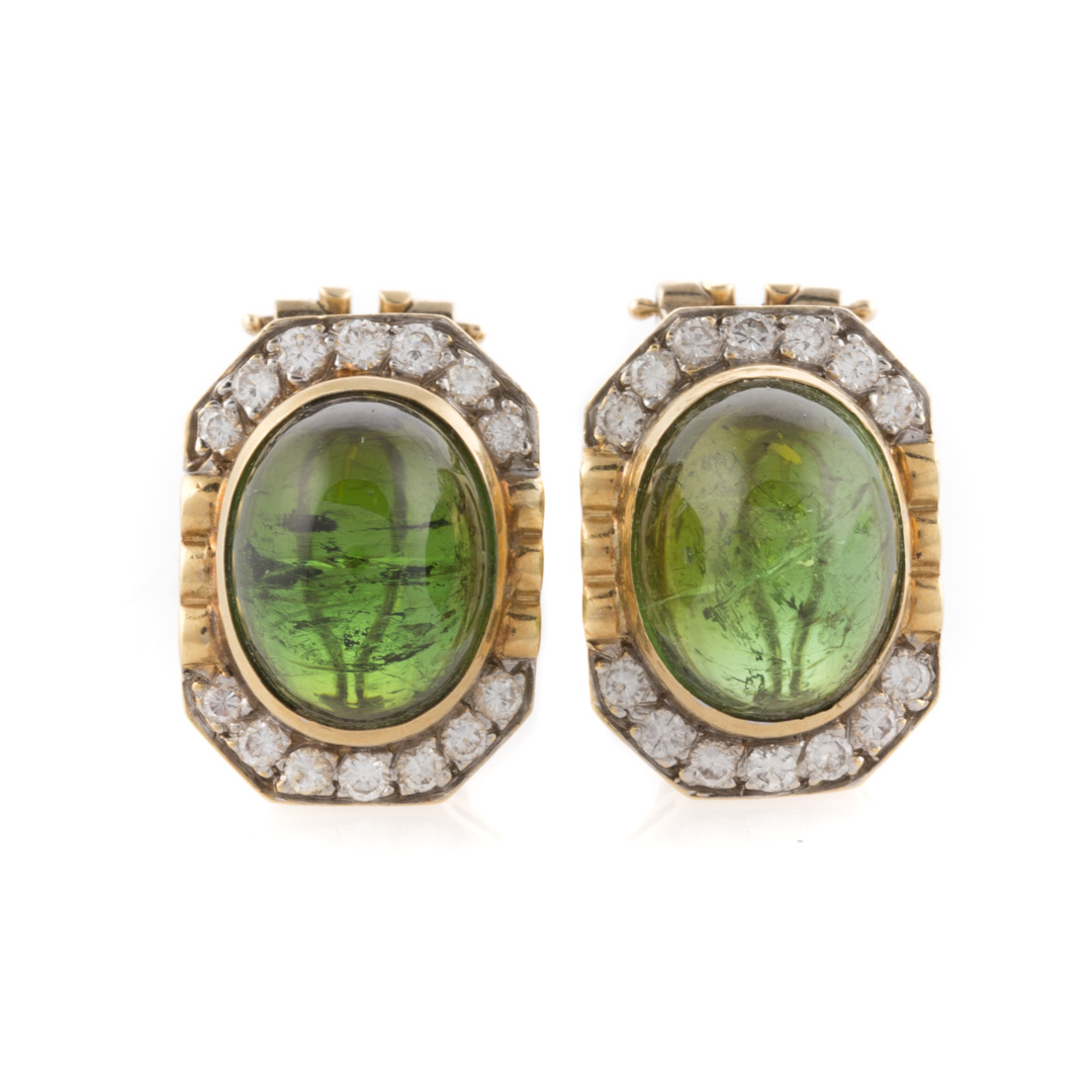 Appraisal: A Pair of K Green Tourmaline Diamond Earrings K yellow