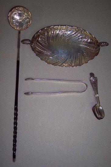 Appraisal: Additional LotA pair of Georgian sugar tongs and sundry silver