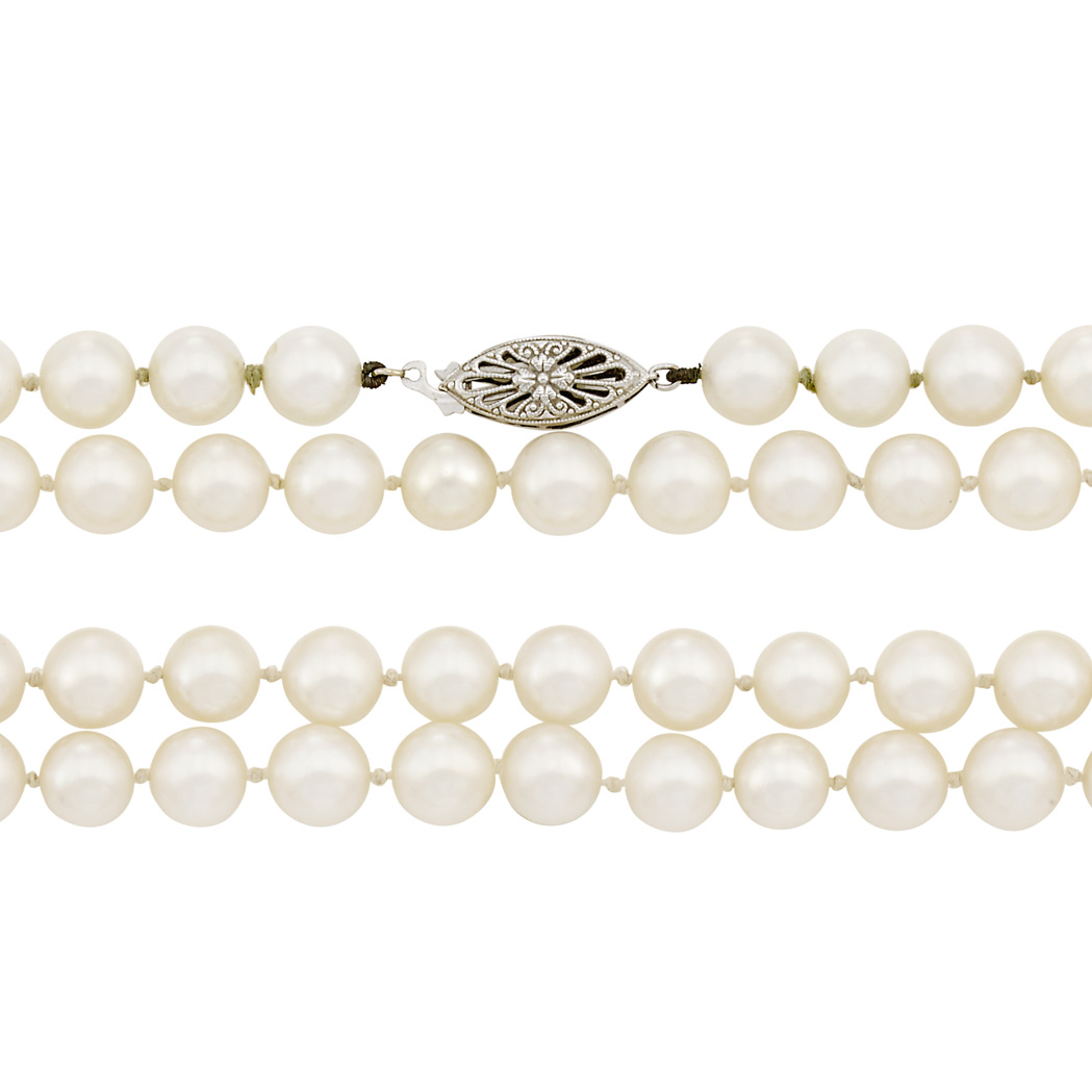 Appraisal: Long Cultured Pearl Necklace with White Gold Clasp kt pearls