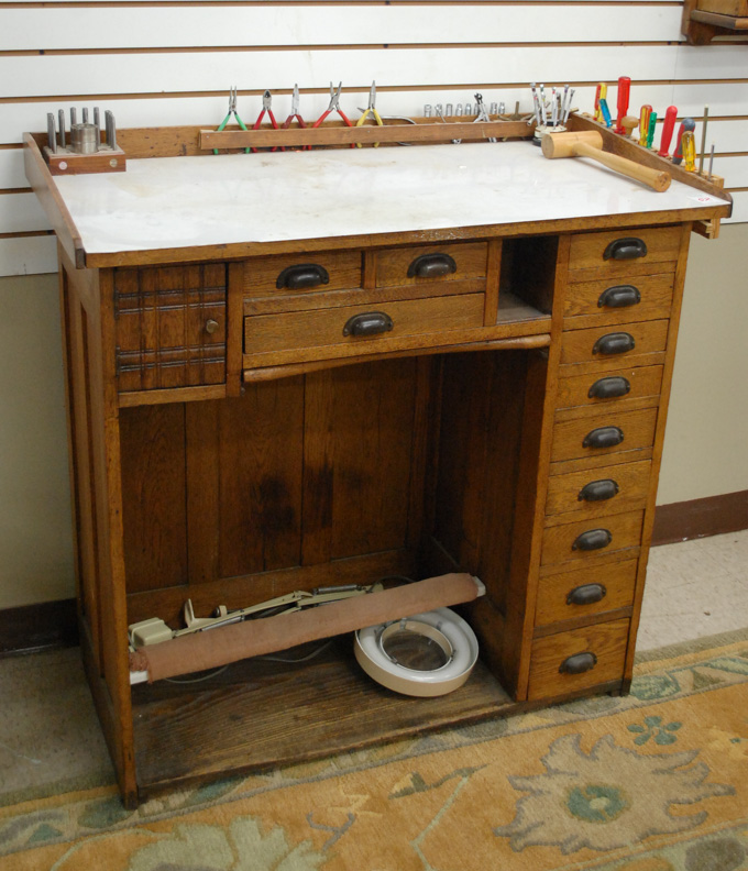 Appraisal: OAK CLOCKMAKER'S WORK BENCH WITH CONTENTS American c having a