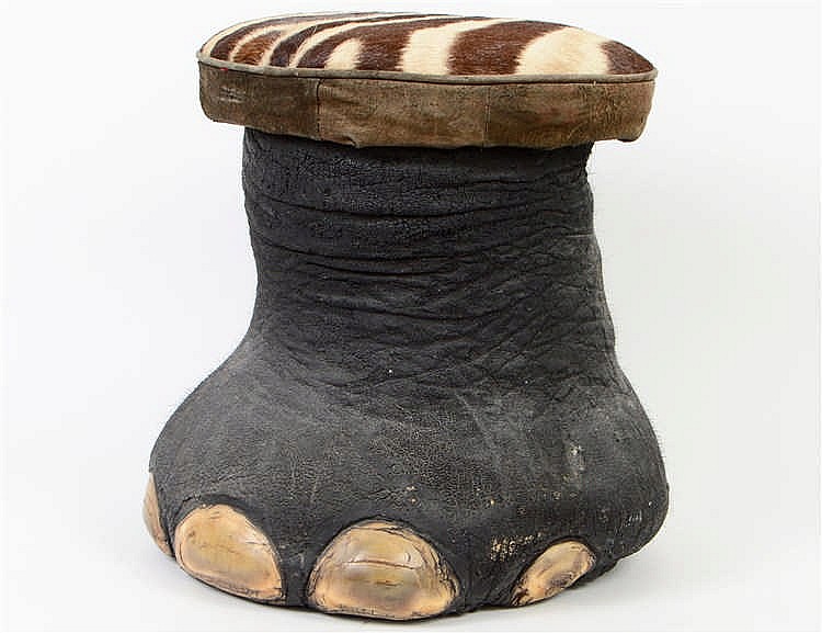 Appraisal: ELEPHANT FOOT STOOLWith a zebra skin seat Height Width approx