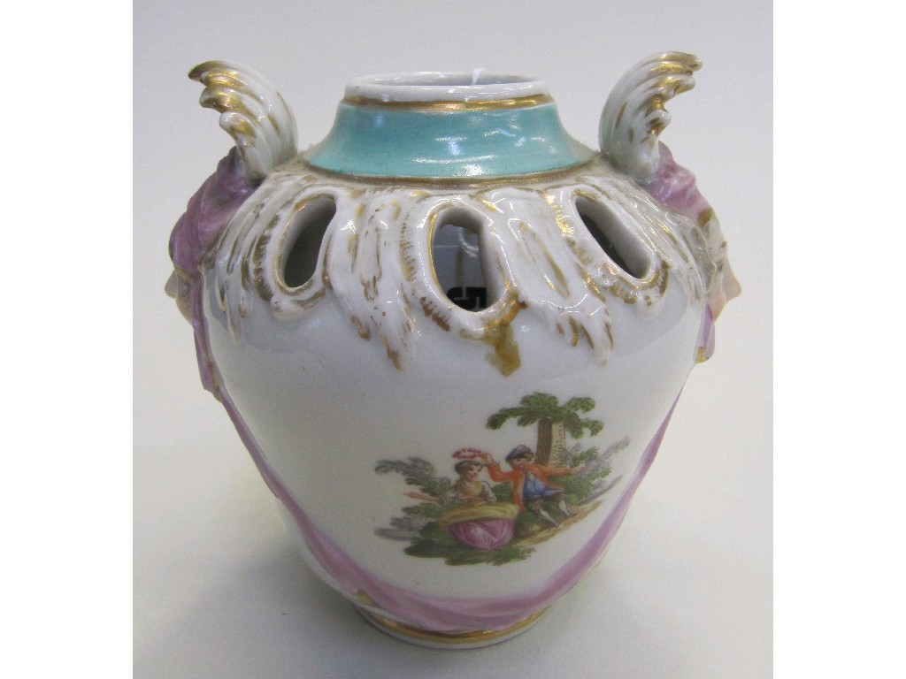 Appraisal: KPM handpainted porcelain vase with mask handles slight def