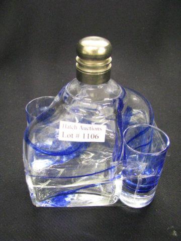 Appraisal: Art Glass Miniature Decanter and Pair of cordials blue swirl