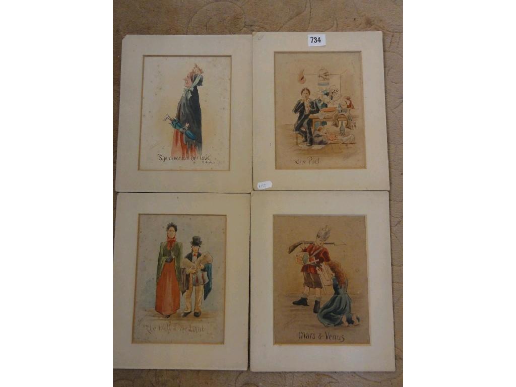 Appraisal: A collection of five early th century humorous watercolour caricatures