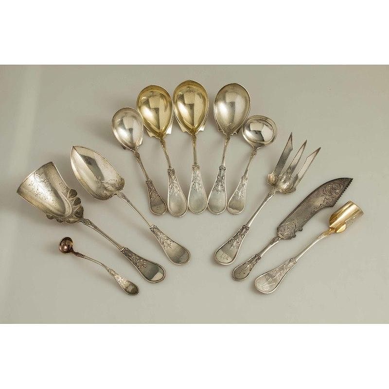 Appraisal: Eleven Silver Serving Pieces Gem Pattern Eleven assorted silver serving